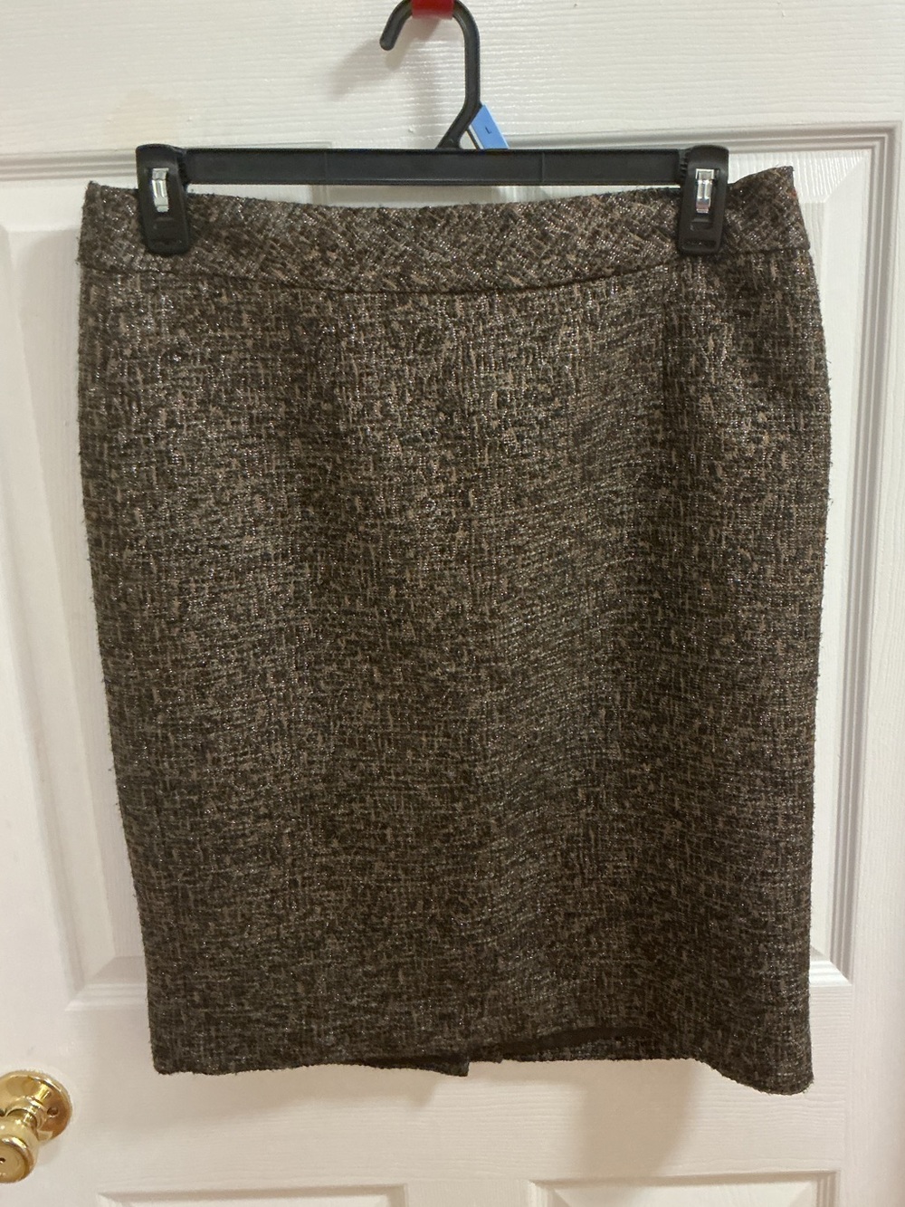 Coldwater Creek brown tweed pencil skirt with a subtle shimmer texture.